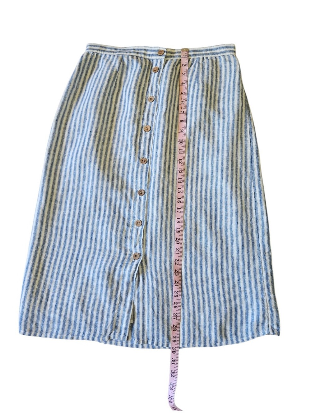 Faherty Whitley Linen Button Front Skirt Blue Low Tide Stripe Women's Large - Picture 9 of 14